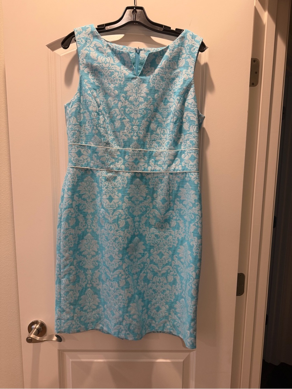 Alex Marie Aqua Damask Sheath Dress
